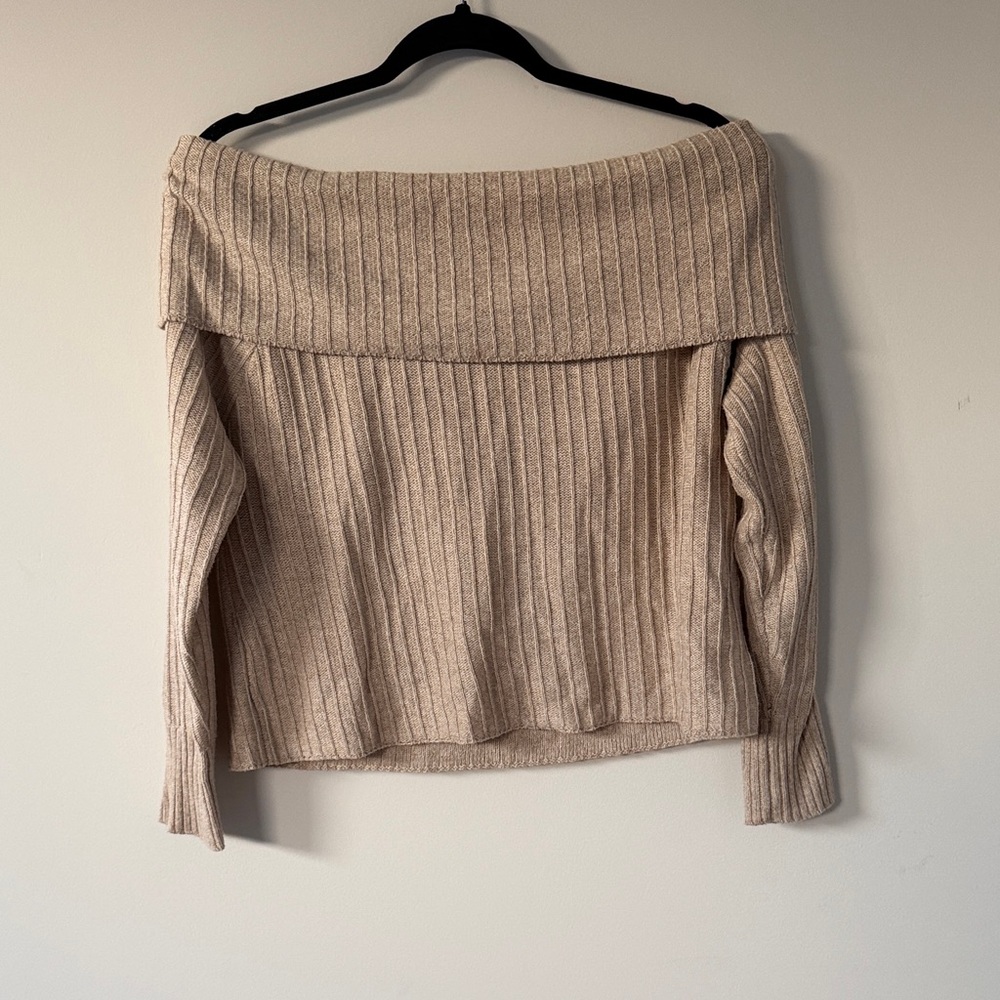 American Eagle Outfitters Beige Off-Shoulder Sweater